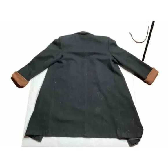 Vintage Spencer Douglas Pea Coat Black Tan Wool Long Size 10 With Shoulder Pads - Picture 3 of 6